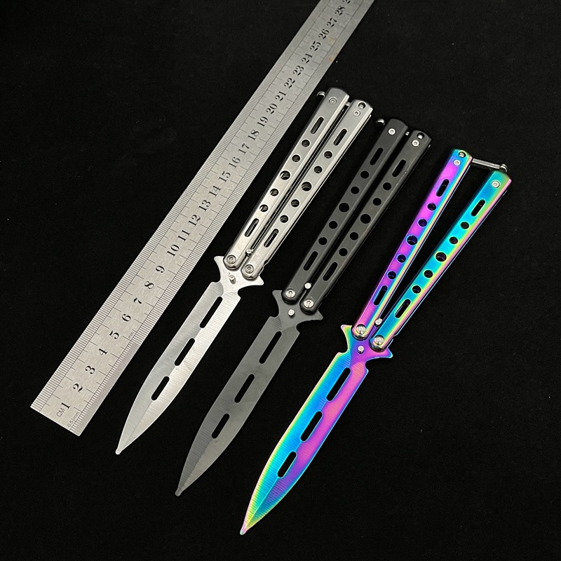 All-steel butterfly swing practice knife, outdoor folding CSGO butterfly training knife, fancy portable practice knife, unedged details Picture