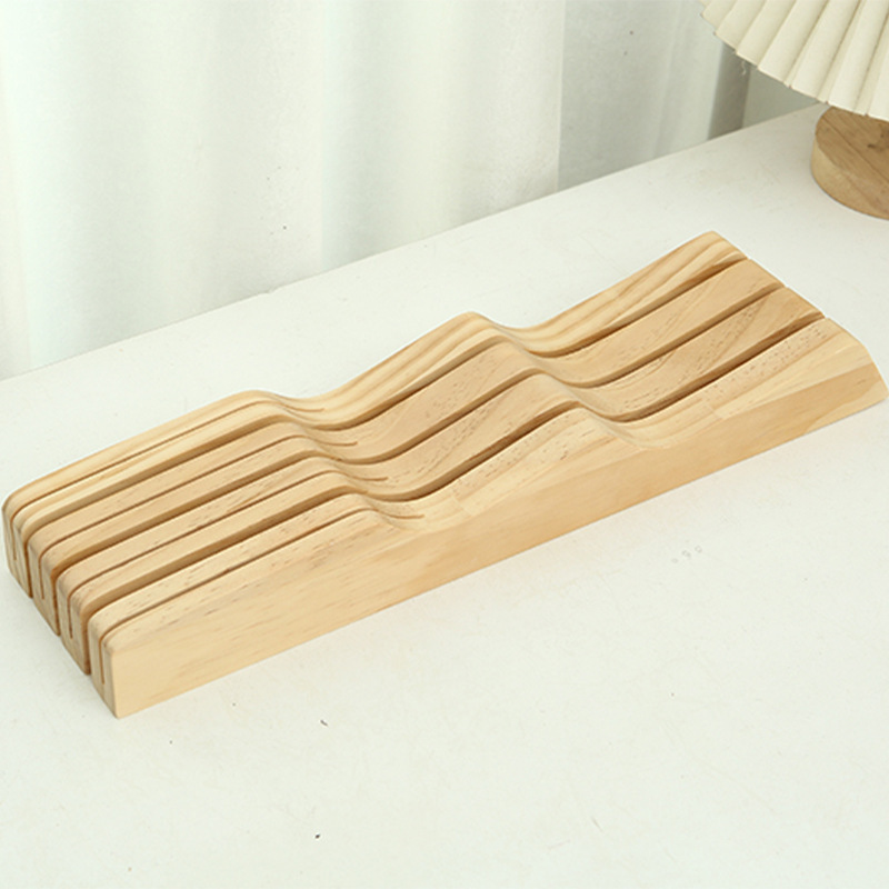 Wooden drawer-type knife rack, solid wood base, horizontal kitchen knife storage rack, Western-style dining knife wooden tray, and organizing rack details Picture