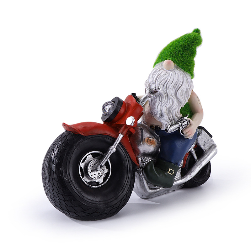 Outdoor solar-powered statue lamp dwarf resin dwarf statue motorcycle courtyard garden decorative craft ornaments Item Picture