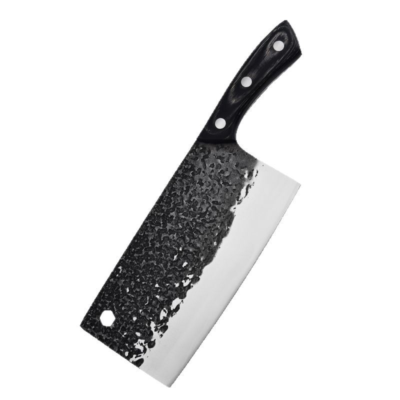 Sharp kitchen knife, express slicing knife, household stainless steel meat and vegetable cutter, black color wood dot pattern three-in-one steel chopping knife Item Picture
