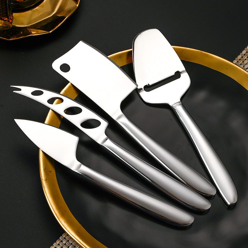 Stainless steel cheese knife, cake and cheese knife, four-piece set, multi-functional pointed knife, Western cuisine baking, bread, butter and butter knife full figure