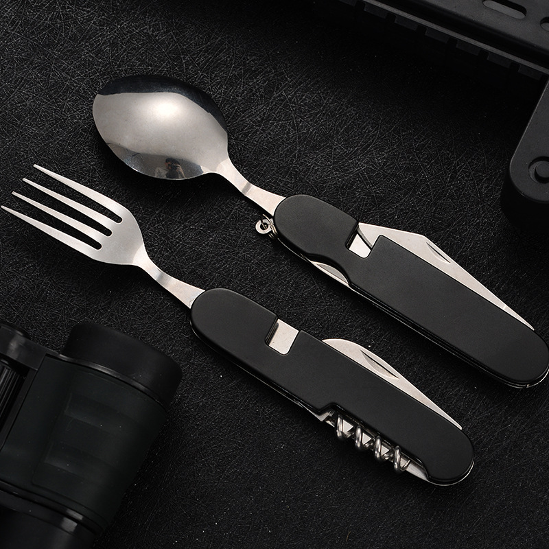 Mini foldable and detachable combination outdoor mountaineering and travel tableware, multi-opening aluminum handle outdoor knives, gift fruit knives Specification drawing