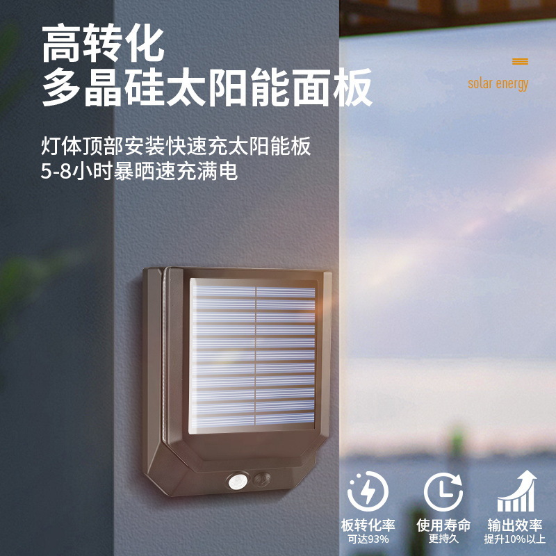 Cross-border outdoor solar waterproof wall lamps, simple community courtyard corridor human body sensor lights, balcony landscape lights details Picture