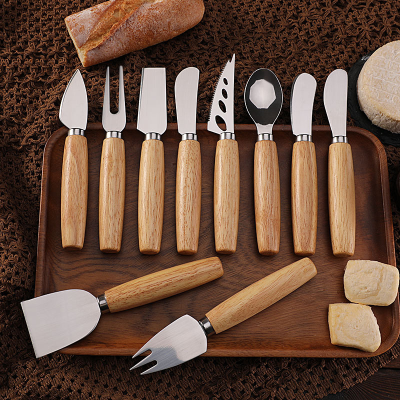 Factory stock rubber wood cheese knife, butter knife, stainless steel cheese knife set, Western-style tableware knife and fork, cheese knife Specification drawing
