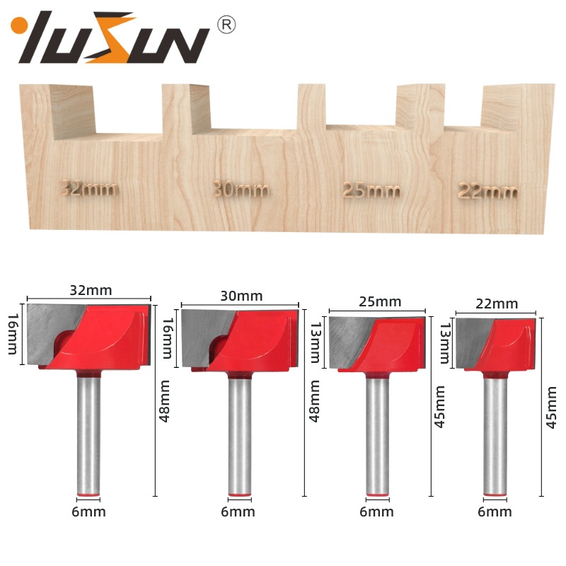 Yusheng red 6-piece 10-32mm woodworking milling cutter, bottom cleaning cutter, slotting cutter, bottom scraping and flat bottom cutter tools Specification drawing