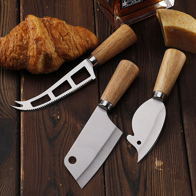 Factory stock rubber wood stainless steel cheese knives, creative cheese tools, cooking steak knives, mini kitchen knives, water knives Specification drawing