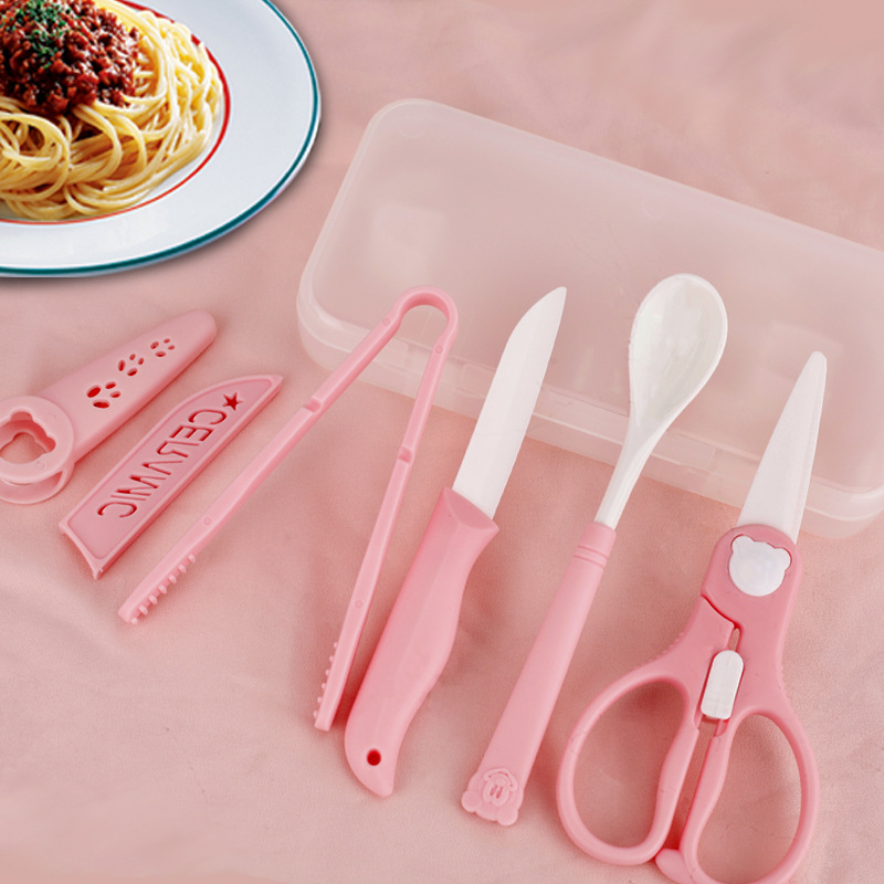 Ceramic scissors, children's complementary food knives, ceramic spoons, four-piece set for carrying feces, zirconia knives and scissors, baby food scissors full figure