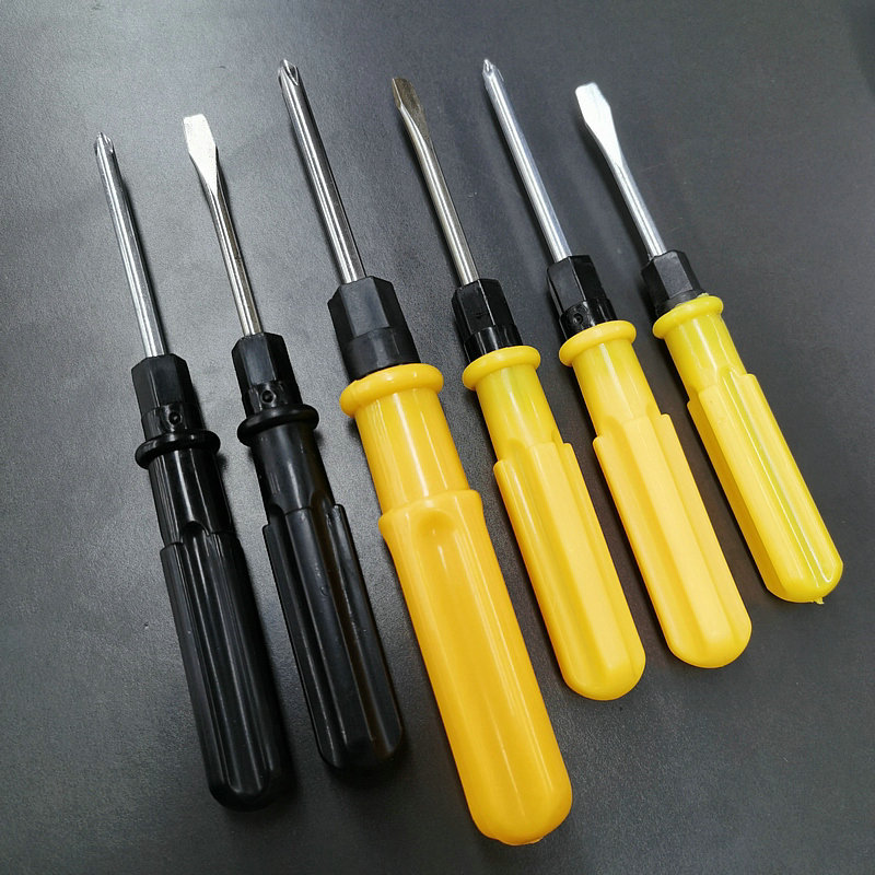 Niu Li galvanized dual-purpose screwdriver, yellow plastic handle, double-head flat-head cross screwdriver, hardware matching tools details Picture