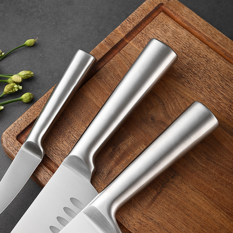 Cross-border foreign trade export hollow-handled all-steel kitchen knife sets, chef knives, Santak knives, bread knives, and boning knives Specification drawing