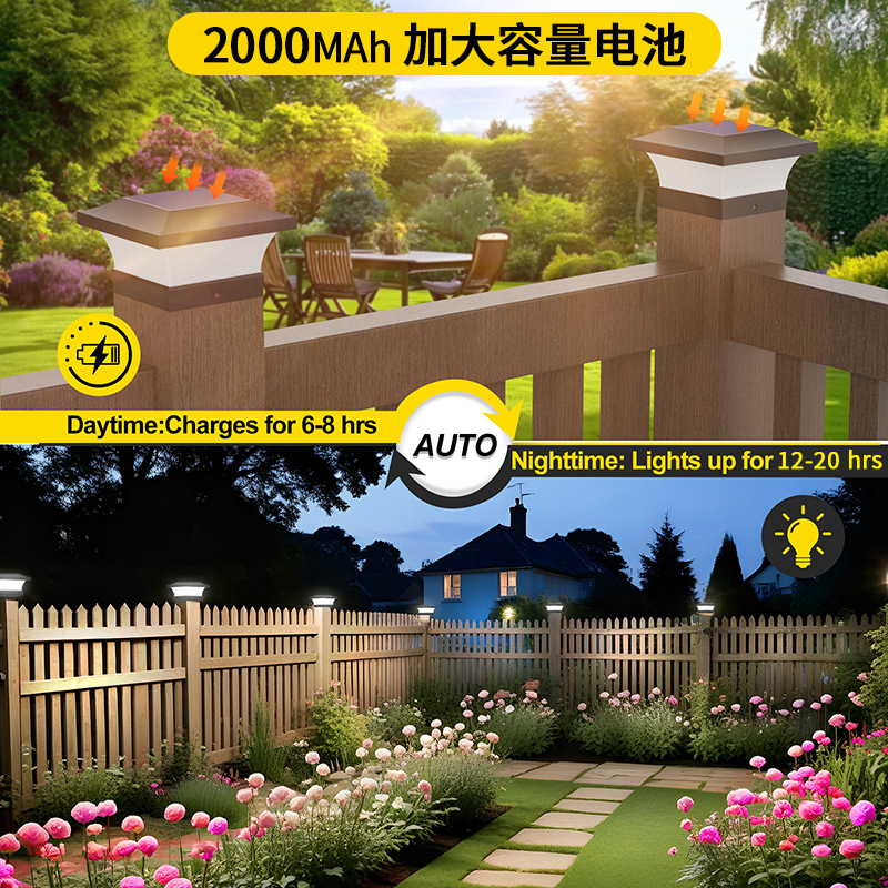 Cross-border dual-color temperature solar column head lamps, villa garden courtyard lamps, fence Chinese-style column wall landscape lamps Specification drawing