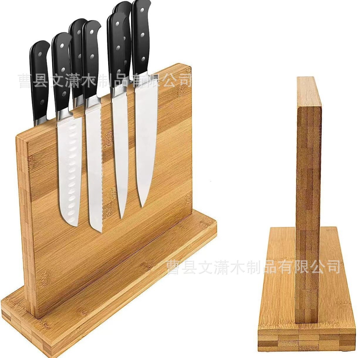 Cross-border in-stock kitchen bamboo knife rack, wooden double-sided magnetic knife rack, multi-purpose magnetic knife holder, kitchen knife rack base details Picture