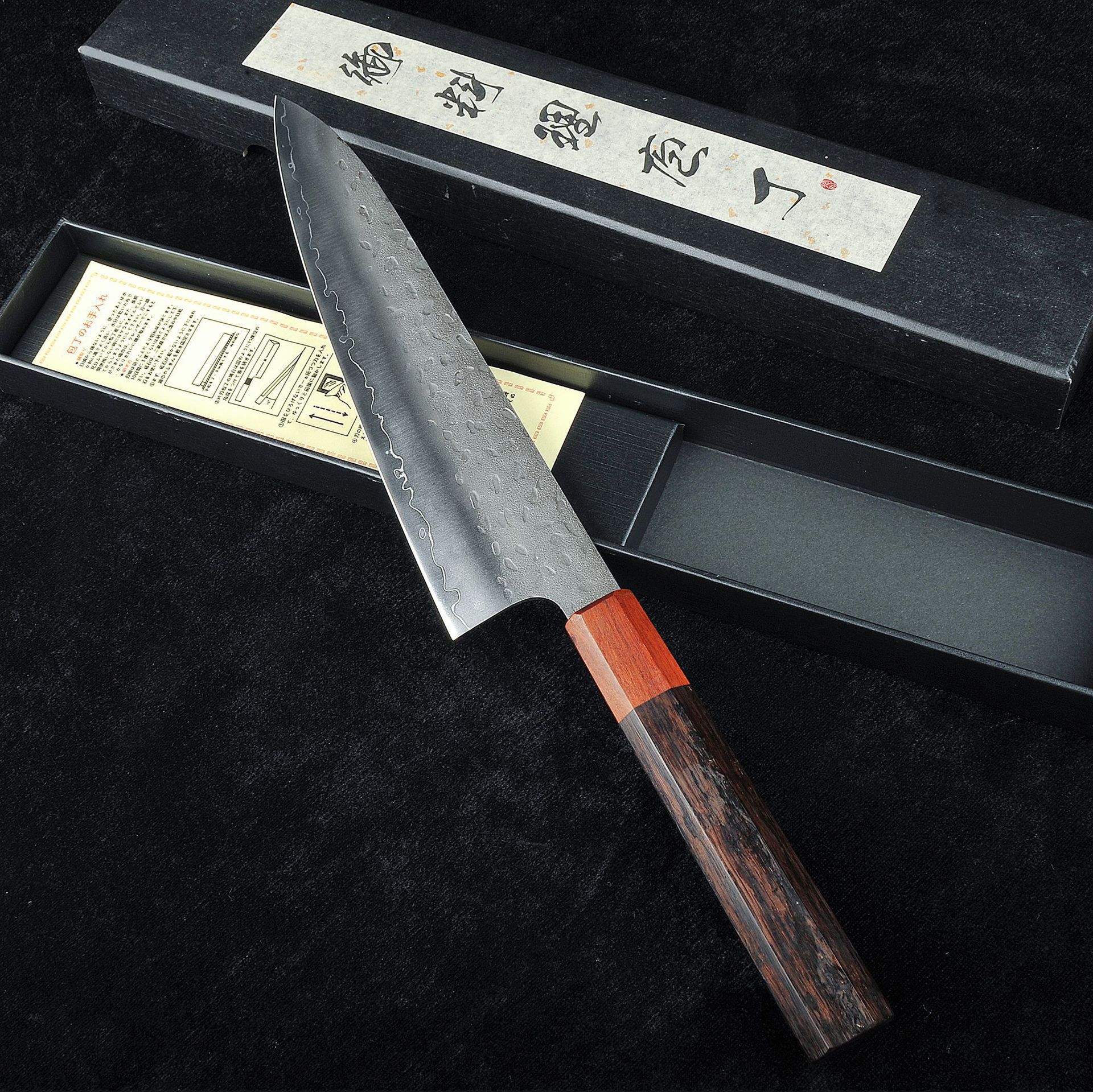 Japanese-style forged hammer pattern three-piece set octagonal handle chef's knife, cutting pair knife, kitchen knife, sushi cooking knife factory wholesale full figure