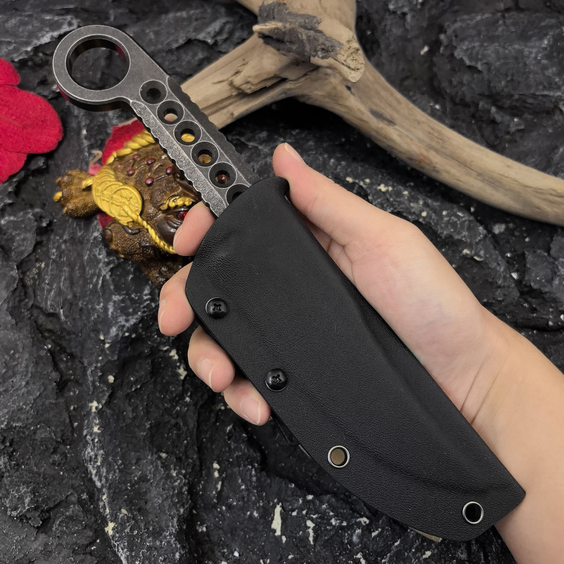 Miller's new ring Large Krypton Rhino integrated straight knife DC53 steel outdoor small straight knife is a high-hardness and sharp tactical knife undefined