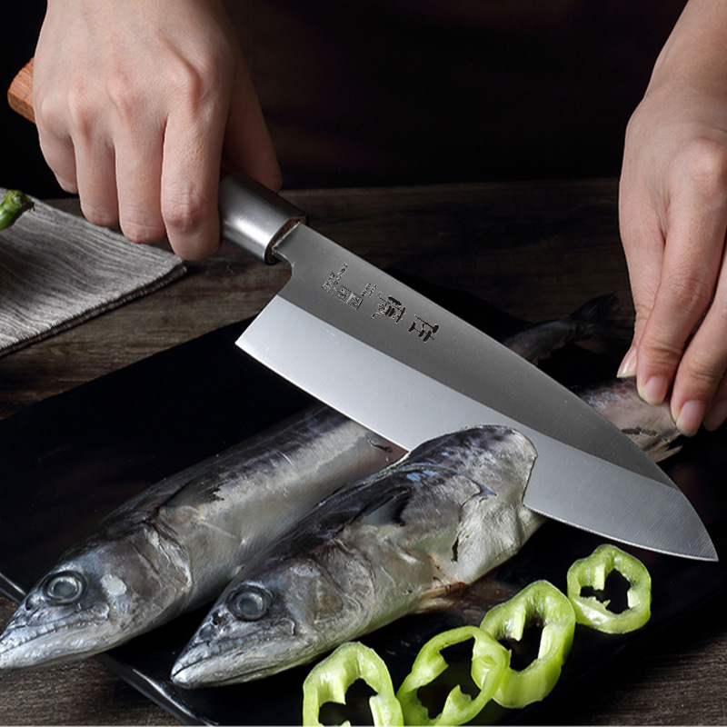 Japanese-style fish head knife, professional fish killing and cutting knife, salmon sashimi knife, fish slice, sashimi cooking knife, sushi knife Specification drawing
