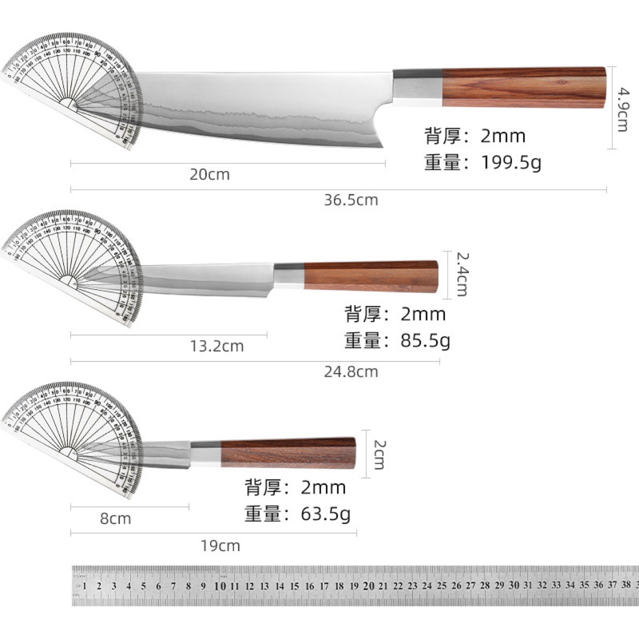 Wholesale and consignment of 440C steel chef knives, multi-purpose knives, fruit knives, kitchen knives, meat knives and Western kitchen knives in stock at the factory Specification drawing