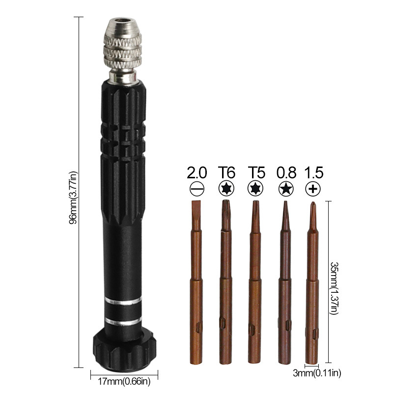 Five-in-one aluminum alloy screwdriver, 5-in-1 screwdriver, mobile phone disassembly and repair tool set Item Picture