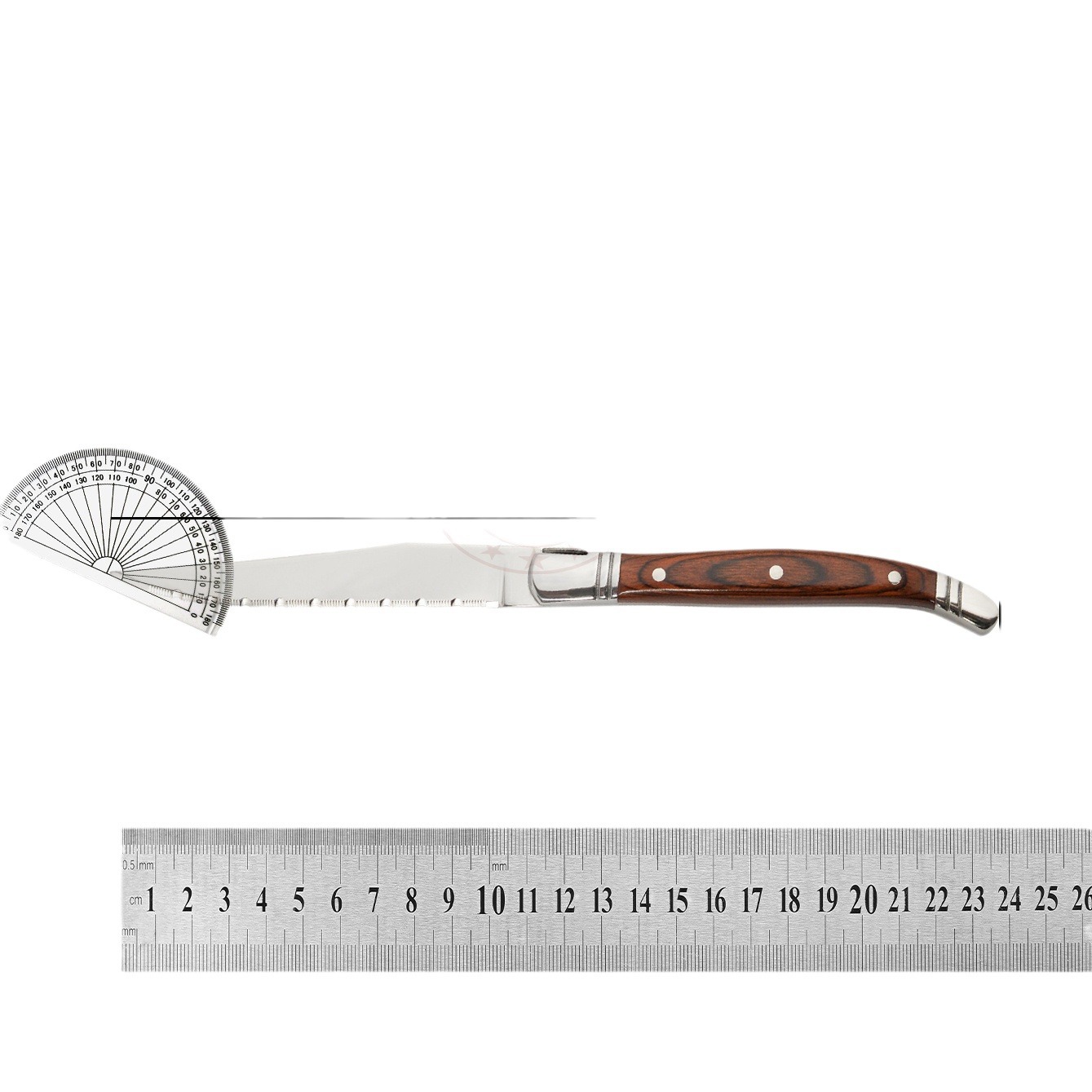 Antique-style Western tableware knife, Western tableware, stainless steel, wooden handle, serrated steak knife, restaurant household steak knife Item Picture