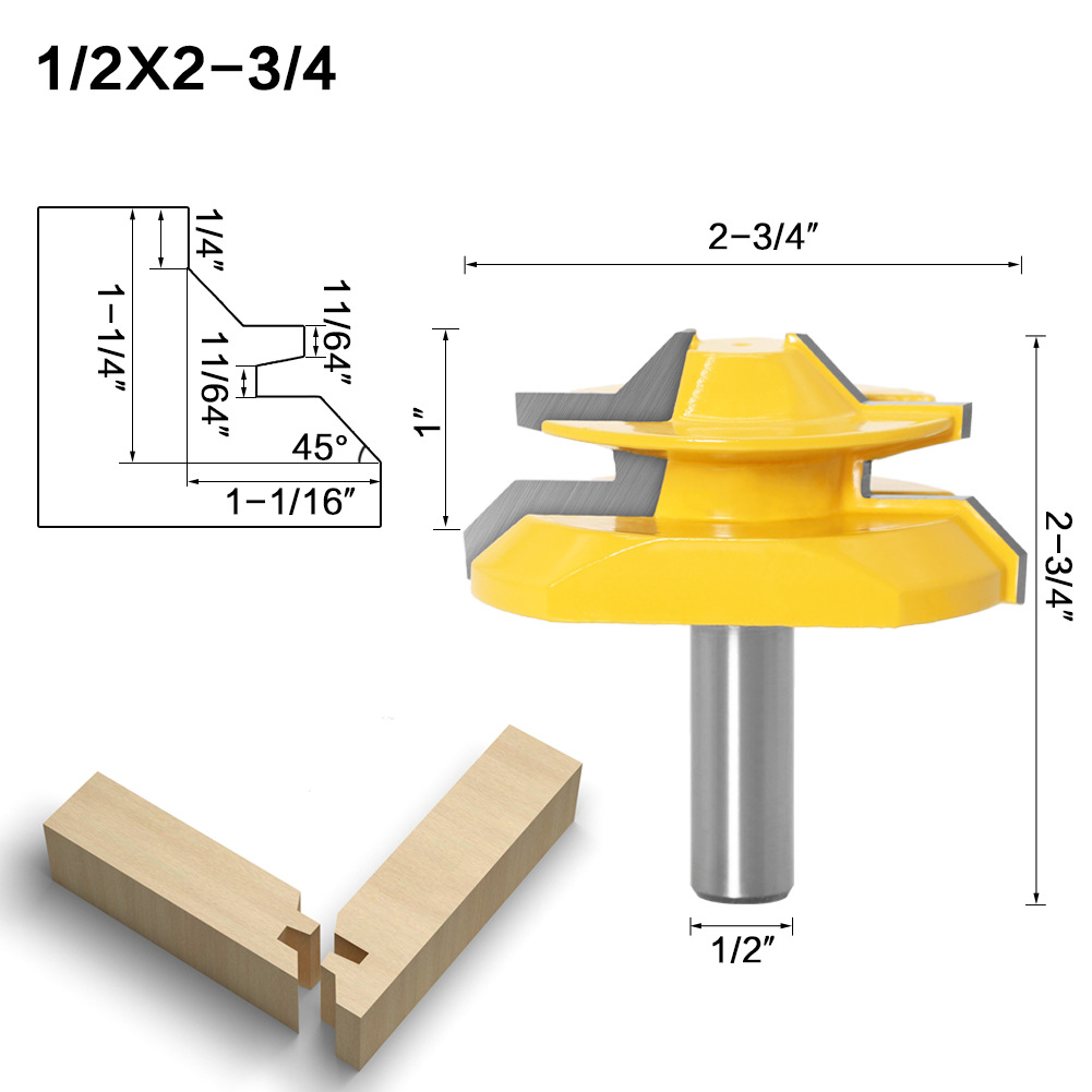 1/2 handle 1/4 handle 45-degree tenon knife, woodworking tool, panel splicing knife, wood milling knife, line knife, right-angle knife undefined