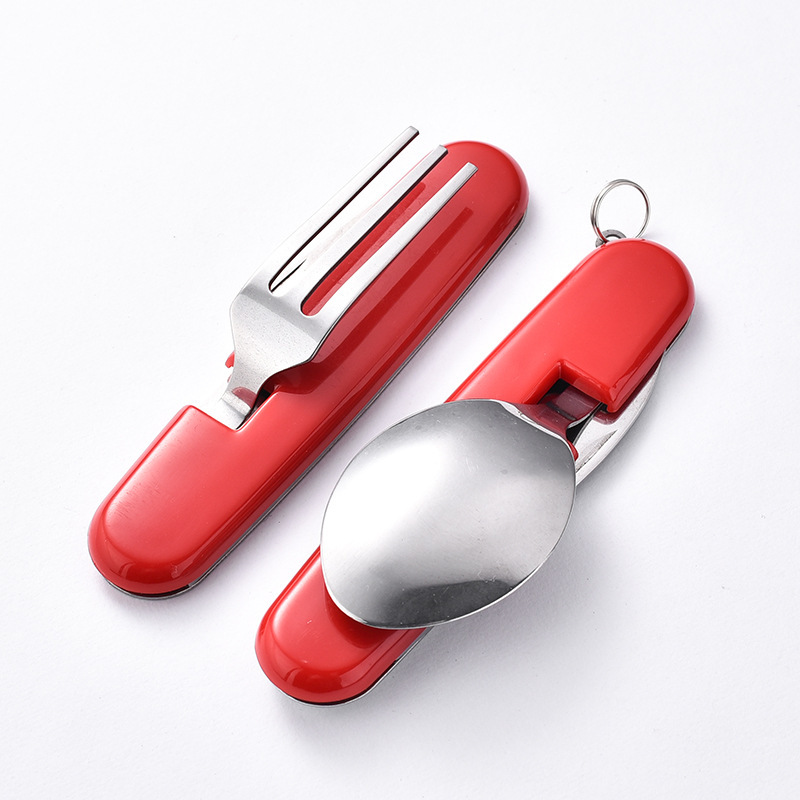 One-piece portable folding and storage stainless steel knife, fork and spoon, outdoor multi-purpose camping tableware, creative picnic tools undefined