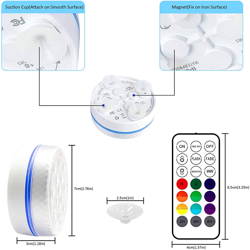 New double-layer waterproof LED 13-lamp rgb seven-color color-changing RF remote control diving lamp suction cup magnet fish tank swimming pool lamp Application Scenario