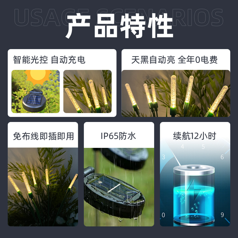 Cross-border solar swing light, lawn light, LED waterproof, outdoor courtyard, festival decoration, garden atmosphere, firefly details Picture