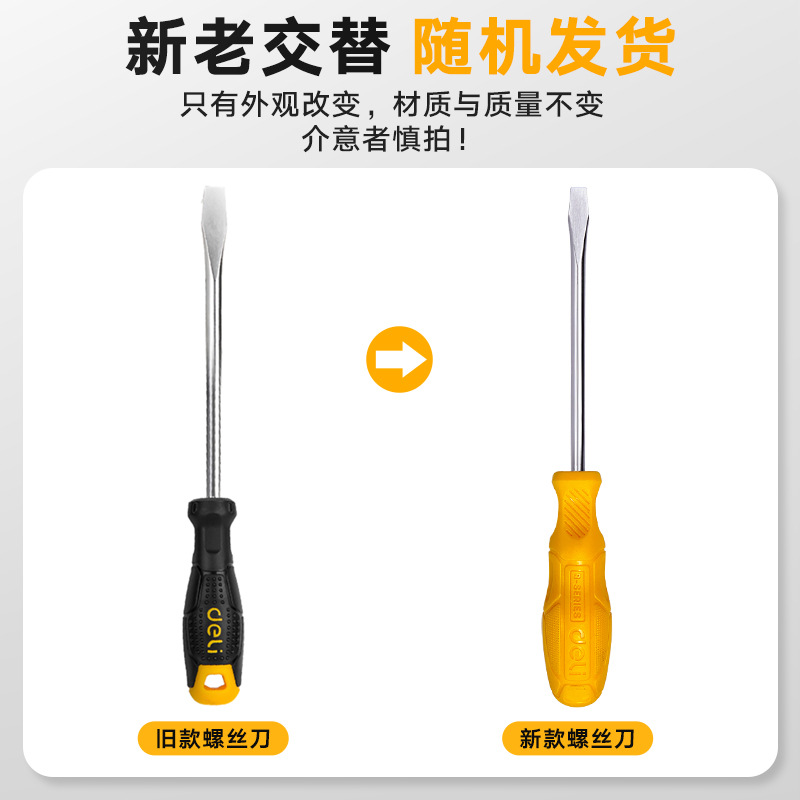 Deli screwdriver, plastic-handled cross flat-head screwdriver, strong magnetic screwdriver, screwdriver, household magnetic repair tools full figure