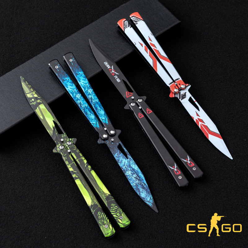 Factory direct sales of butterfly knives, pattern practice knives, folding knives, stainless steel hand-swinging ornamental knives, outdoor knives without sharp edges Specification drawing