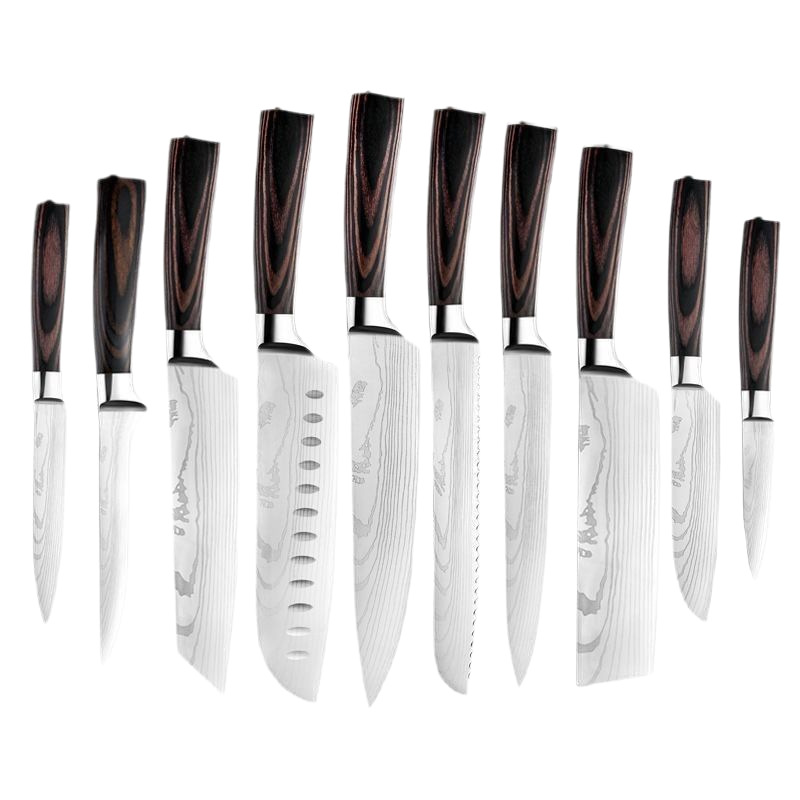 Cross-border Damascus laser-patterned chef knife, fruit knife, stainless steel knife set, Japanese knife, Santoku knife, kitchen knife Item Picture