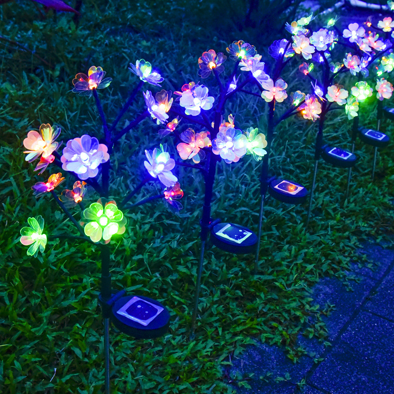 New solar-powered peach blossom lamp, led simulated camellia flower ground lamp, outdoor courtyard villa decorative lawn lamp details Picture