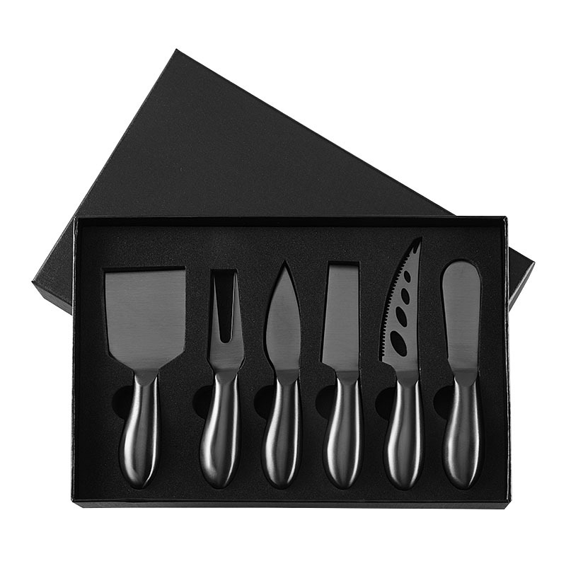 Factory stock stainless steel hollow handle cheese knife six-piece gift box set, all-steel cheese knives, tableware, knives and forks Application Scenario