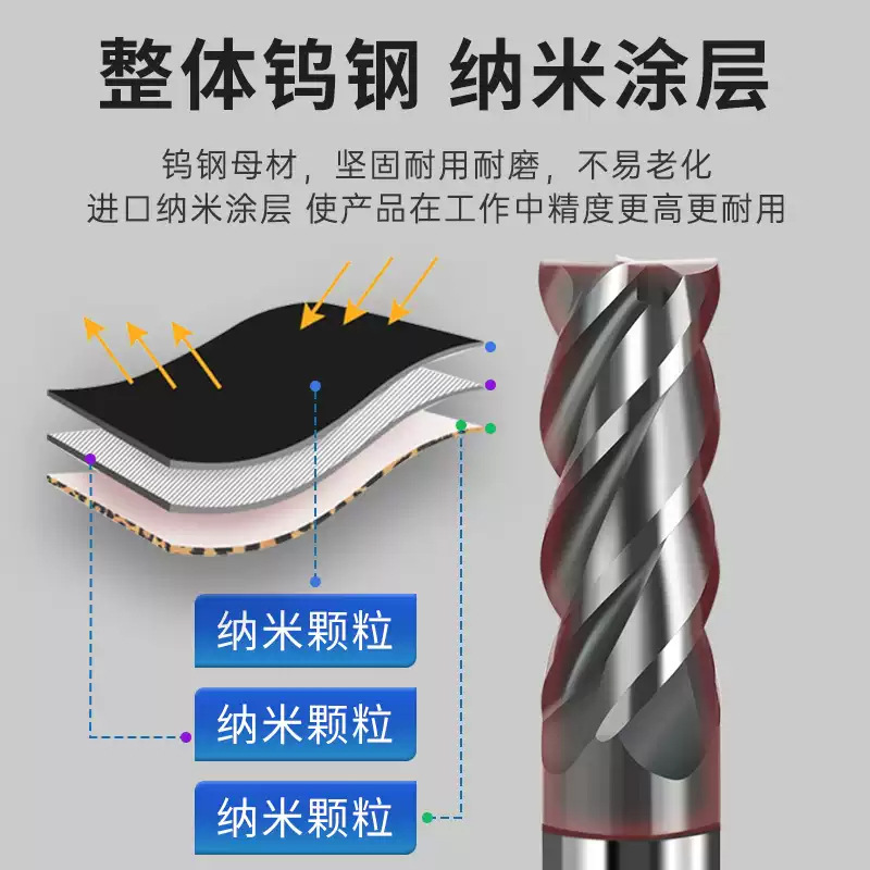 65-degree stainless steel special tungsten steel milling cutter, 4-edge coated flat-bottom alloy end mill, extended CNC numerical control tool details Picture
