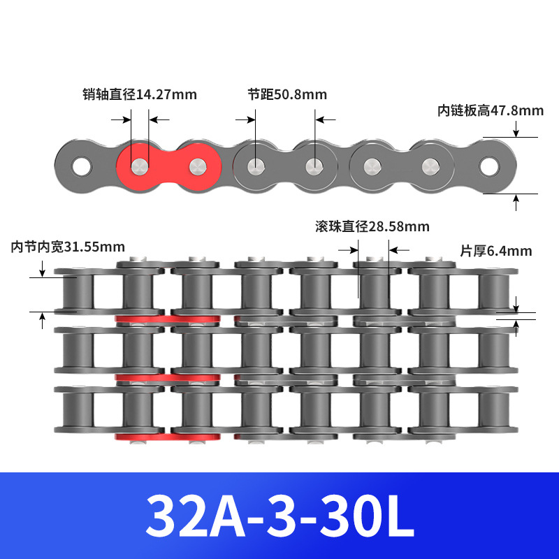 Industrial chain, carbon steel A series roller chain, industrial transmission chain, single and double row mechanical transportation plate chain factory undefined