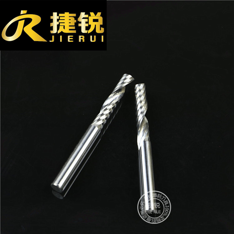 3.175 Single-edge helical milling cutter, computer engraving machine tool, tungsten steel woodworking alloy advertising engraving, density board cutting details Picture