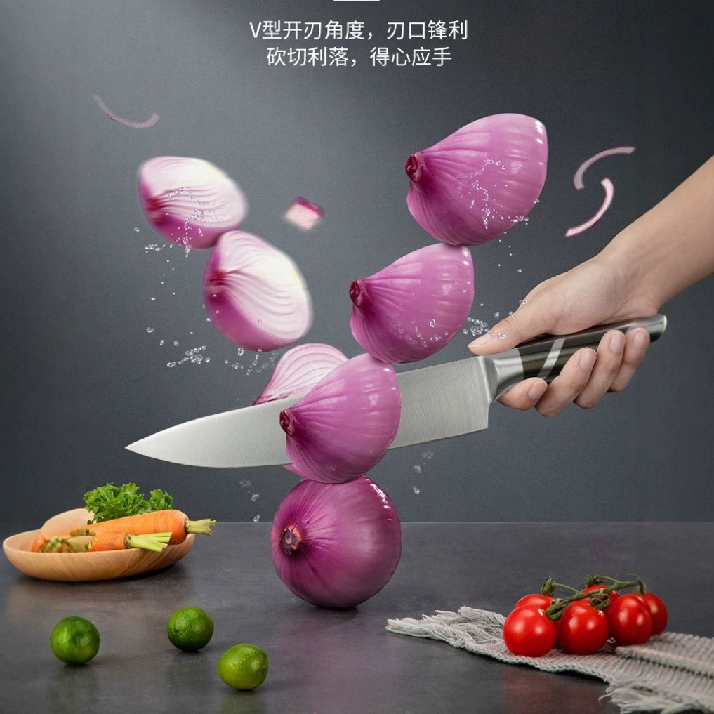 All-steel 8-piece kitchen knife set, all-stainless steel 8-piece knife set, Yangjiang kitchen bone-cutting knife and meat slicing knife in stock Specification drawing