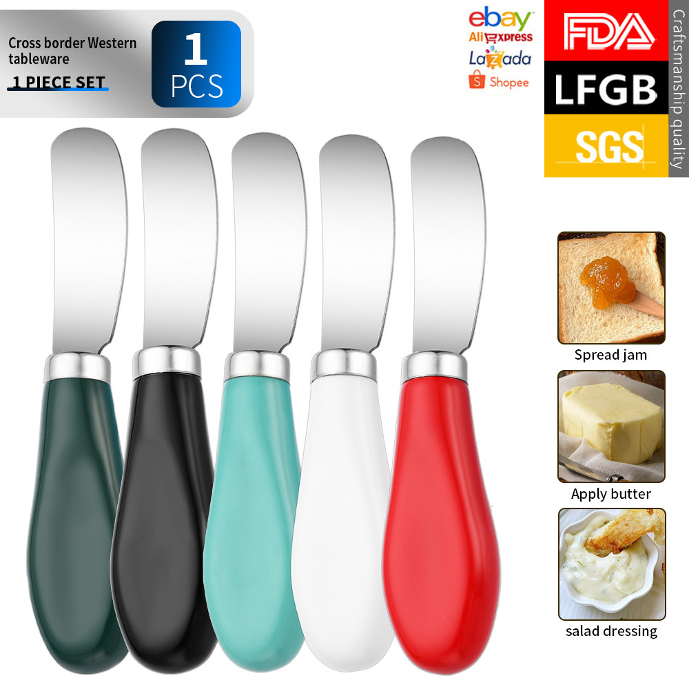 Cross-border 430 stainless steel ceramic handle butter knife, cheese knife, cheese knife, mini butter knife, cream knife, cheese knife full figure
