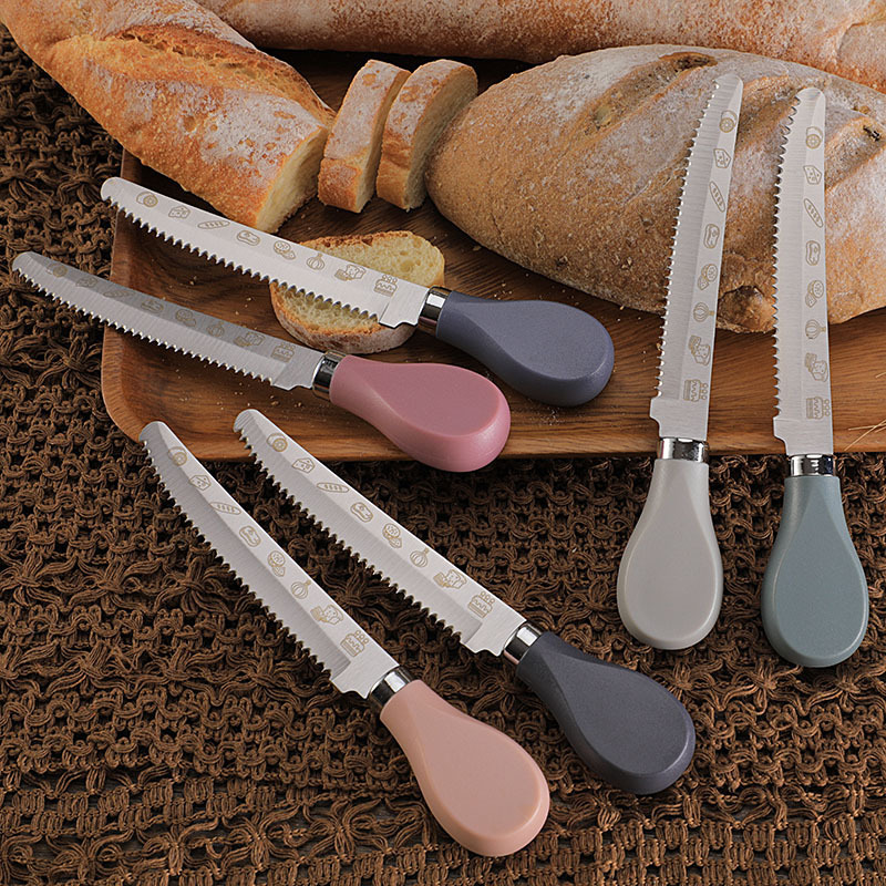 Cross-border in-stock stainless steel toast and bread knife, cheese and cheese knife, ABS handle serrated steak knife, kitchen Western food knife details Picture