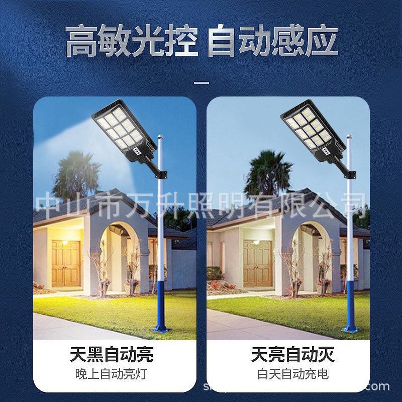 Telescopic pole solar street lamp, outdoor waterproof integrated garden lamp, three-sided light-emitting radar human body sensing wall lamp details Picture