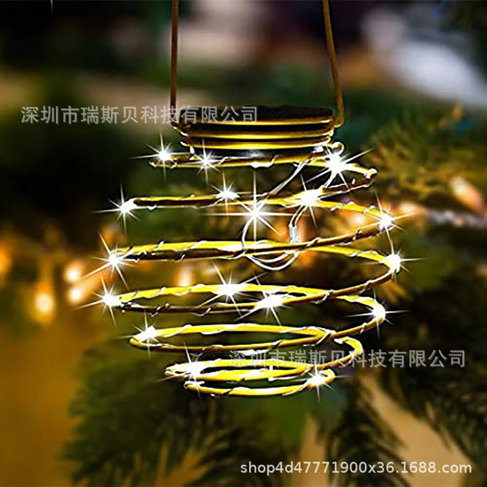 Solar spiral ironwork lamp, ironwork pineapple decorative lamp, garden lantern, outdoor courtyard lamp, LED spring lamp Specification drawing