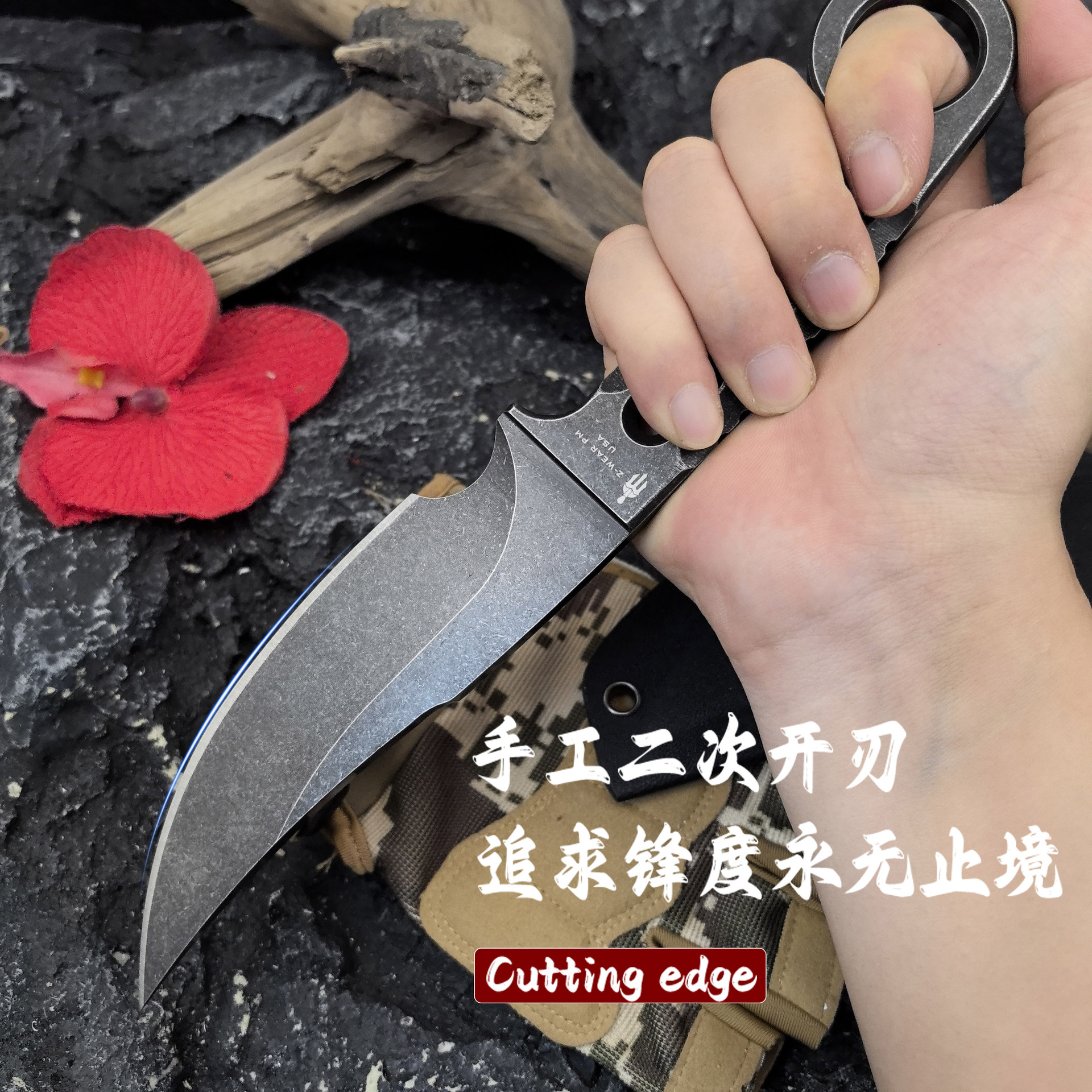 Miller's new ring Large Krypton Rhino integrated straight knife DC53 steel outdoor small straight knife is a high-hardness and sharp tactical knife Specification drawing