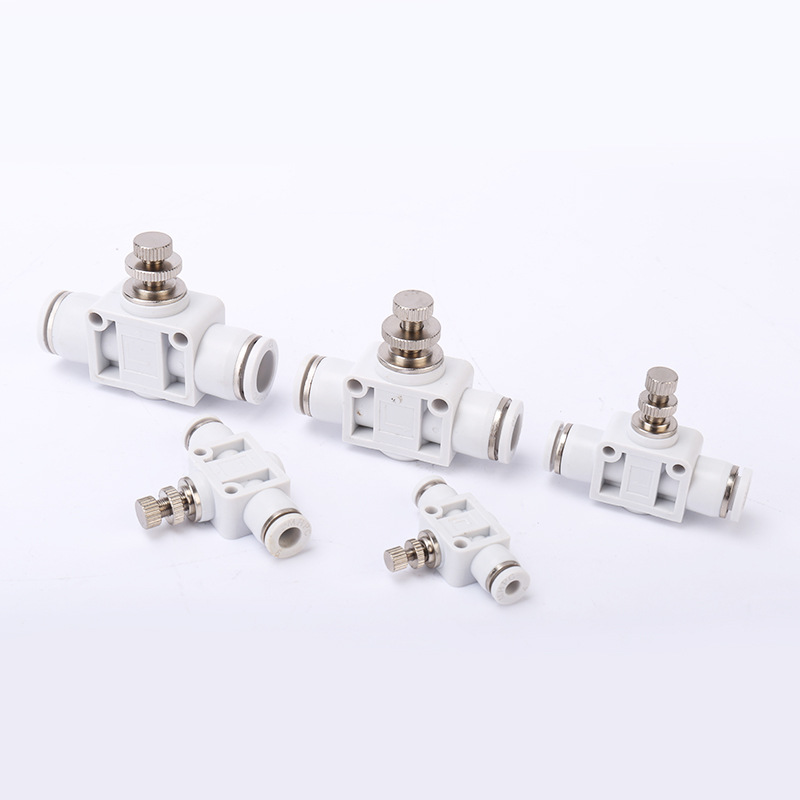 Pneumatic component SL type throttle valve PA pipeline throttle valve adjustable quick-plug threaded white elbow vent pipe joint Application Scenario