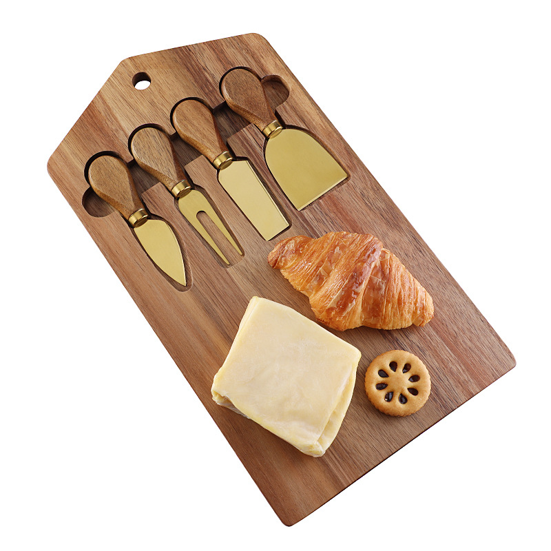 In-stock Xiangsi Cheese board set, stainless cheese tools 4-piece set, cheese knives, cooked food board, cheese knife set Specification drawing