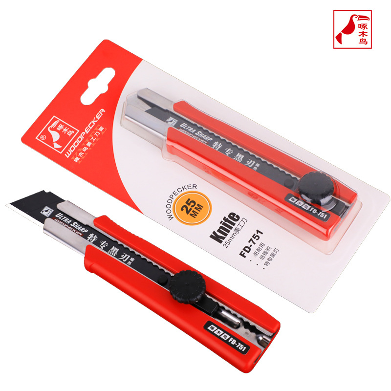 Woodpecker utility knife, 25mm wide, heavy-duty thickened large knife, industrial FD-751 knife frame, wallpaper knife, medium knife Item Picture