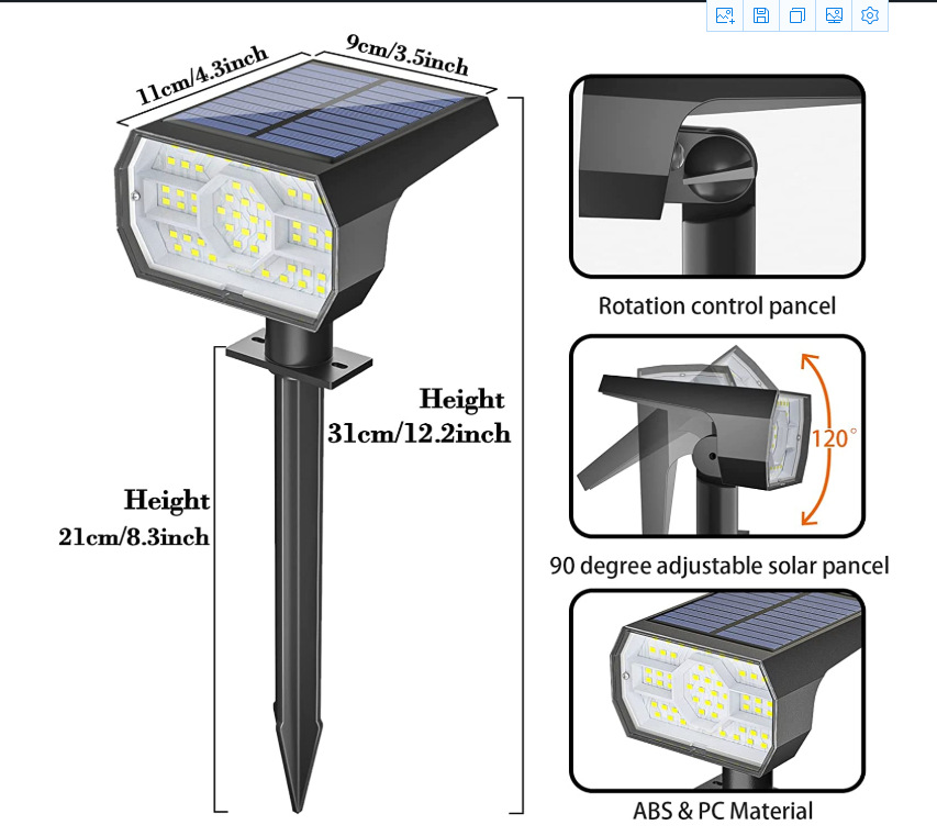 Solar lawn spotlight ground plug light 56LED details Picture