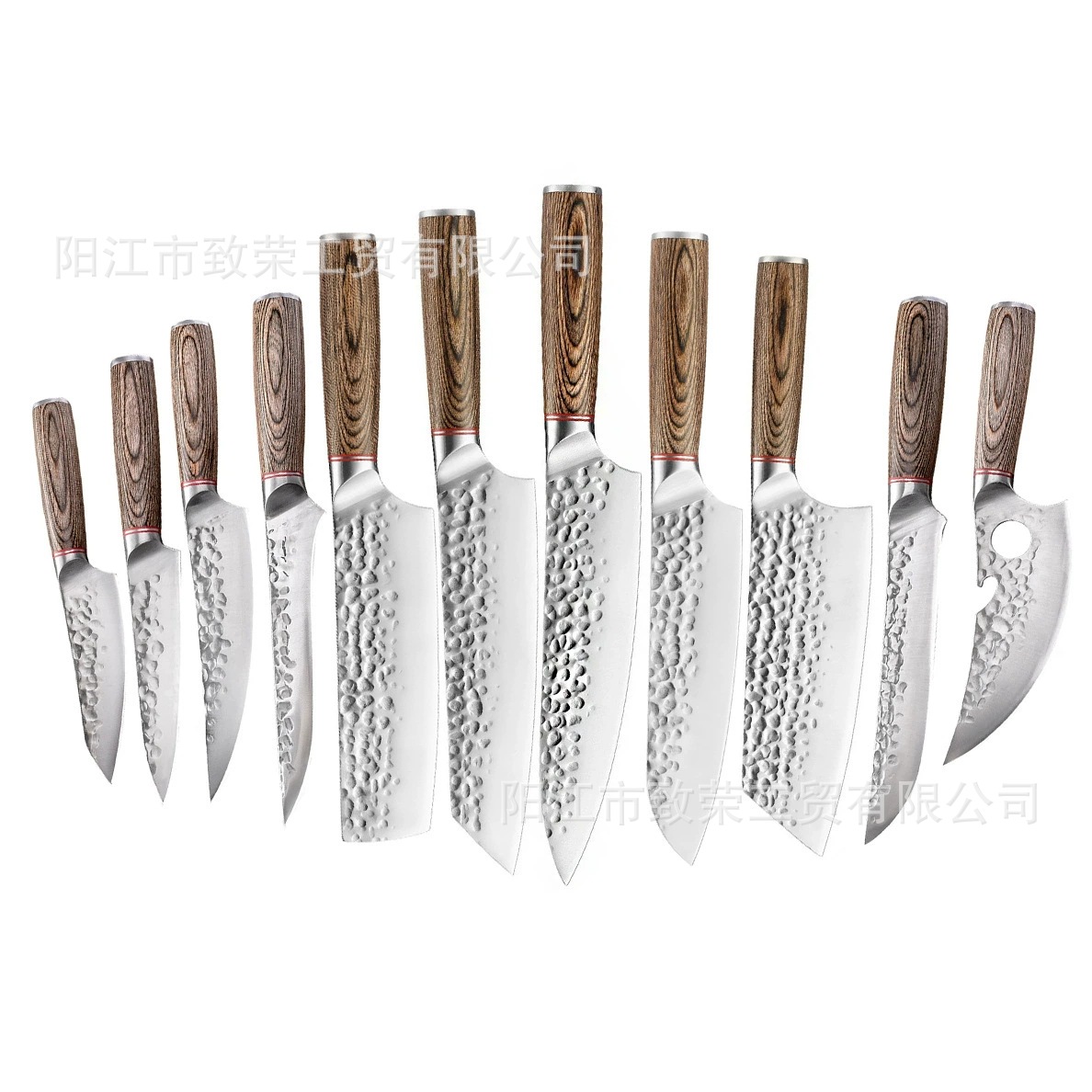 A 7-piece set of hand-forged kitchen knives with yellow wooden handles from an export-oriented manufacturer, Amazon knives, and chef knives Application Scenario