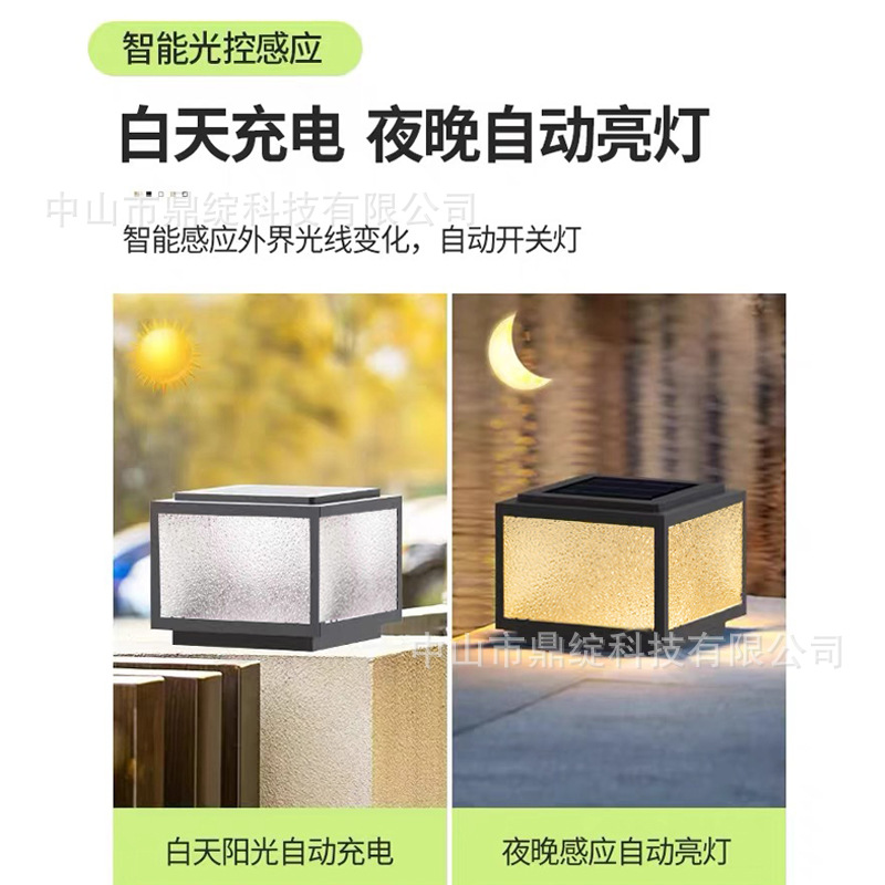 Solar-powered column head lights, outdoor garden lights, plug-in waterproof lighting, door column lights, villa garden fence column lights details Picture