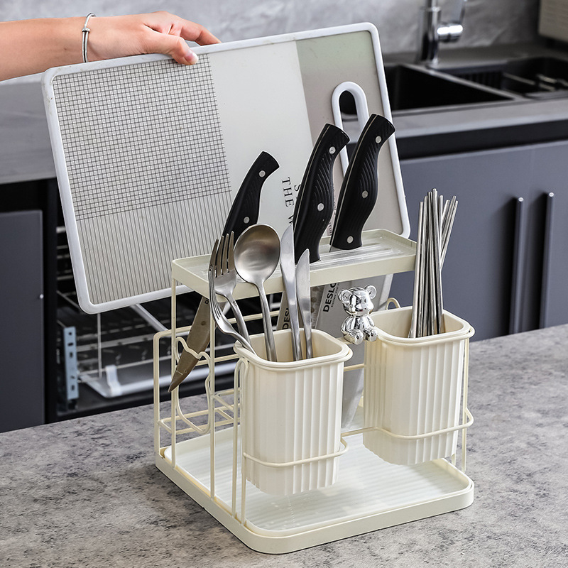 Light luxury kitchen multi-functional knife rack, chopping board, tableware storage rack, household countertop, chopstick holder and knife integrated storage rack details Picture