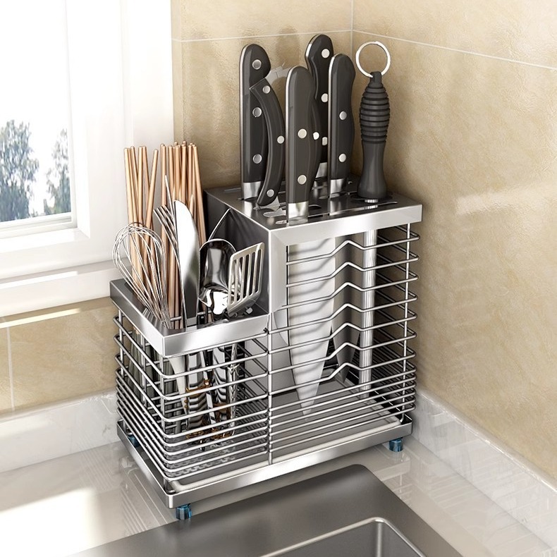 【 Factory Direct Supply 】 304 stainless steel knife rack, kitchen knife rack, multi-functional knife rack, chopstick rack, storage Item Picture