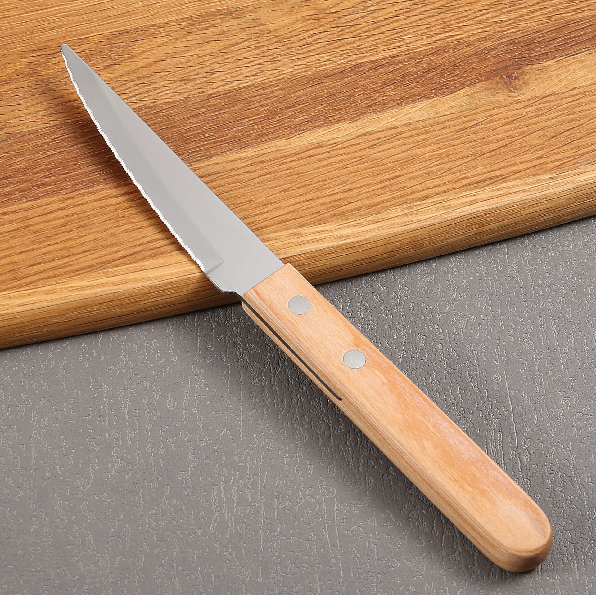 In stock: Stainless steel handle tableware, knife, fork and spoon three-piece set, hotel steak knife, new wooden handle steak knife and fork, Western-style details Picture