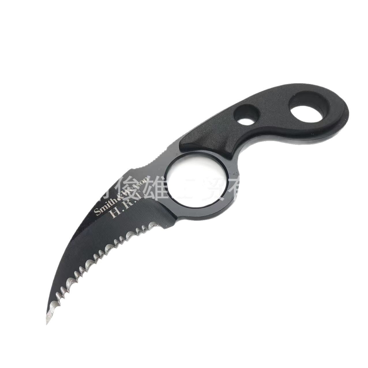 Outdoor claw survival mini straight knife, portable toothed knife, Smith Wison camping steak knife with K sheath Item Picture