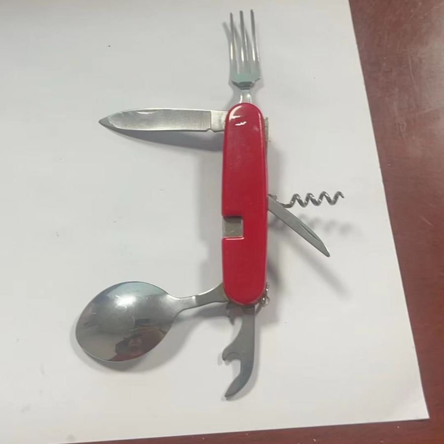 A variety of portable foldable and storable stainless steel knives, forks, spoons, outdoor multi-purpose camping tableware and creative picnic tools details Picture